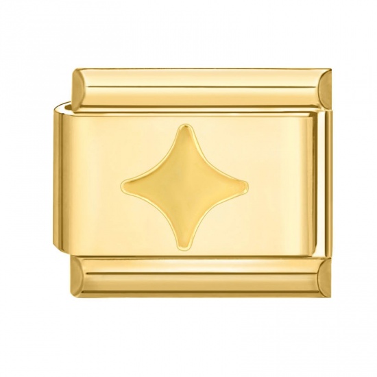 Immagine di 1 Piece 304 Stainless Steel Italian Charm Links For DIY Bracelet Jewelry Making Gold Plated Rectangle Four-pointed Star 10mm x 9mm