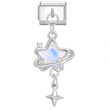 Picture of 1 Piece 304 Stainless Steel Stylish Italian Charm Links For DIY Bracelet Jewelry Making Wholesale Silver Tone Pentagram Star 10mm x 9mm