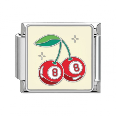 Picture of 1 Piece 304 Stainless Steel Italian Charm Links For DIY Bracelet Jewelry Making Silver Tone Red Rectangle Cherry Fruit 10mm x 9mm
