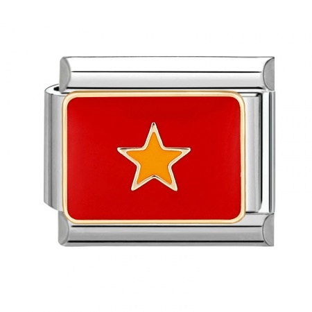 Picture of 1 Piece 304 Stainless Steel Italian Charm Links For DIY Bracelet Jewelry Making Silver Tone Red Rectangle Pentagram Star 10mm x 9mm