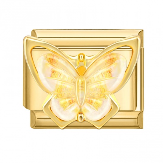 Immagine di 1 Piece 304 Stainless Steel Italian Charm Links For DIY Bracelet Jewelry Making Gold Plated Rectangle Butterfly 10mm x 9mm