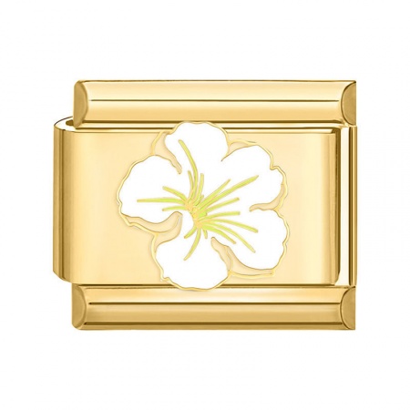 Picture of 1 Piece 304 Stainless Steel Stylish Italian Charm Links For DIY Bracelet Jewelry Making Gold Plated White Rectangle Flower 10mm x 9mm