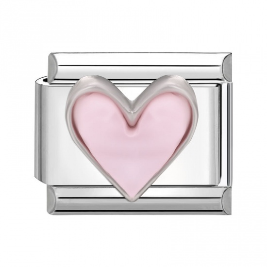 Immagine di 1 Piece 304 Stainless Steel Valentine's Day Italian Charm Links For DIY Bracelet Jewelry Making Silver Tone Pink Rectangle Heart 10mm x 9mm