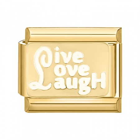 Picture of 1 Piece 304 Stainless Steel Italian Charm Links For DIY Bracelet Jewelry Making Gold Plated Rectangle Message " Live Love Laugh " 10mm x 9mm