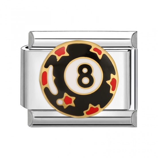 Imagen de 1 Piece 304 Stainless Steel Italian Charm Links For DIY Bracelet Jewelry Making Silver Tone Multicolor Rectangle No.8 Billiard Pool Ball 10mm x 9mm