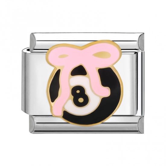 Imagen de 1 Piece 304 Stainless Steel Italian Charm Links For DIY Bracelet Jewelry Making Silver Tone Multicolor Rectangle No.8 Billiard Pool Ball 10mm x 9mm