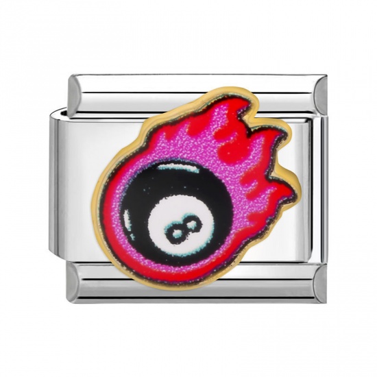 Imagen de 1 Piece 304 Stainless Steel Italian Charm Links For DIY Bracelet Jewelry Making Silver Tone Multicolor Rectangle No.8 Billiard Pool Ball 10mm x 9mm