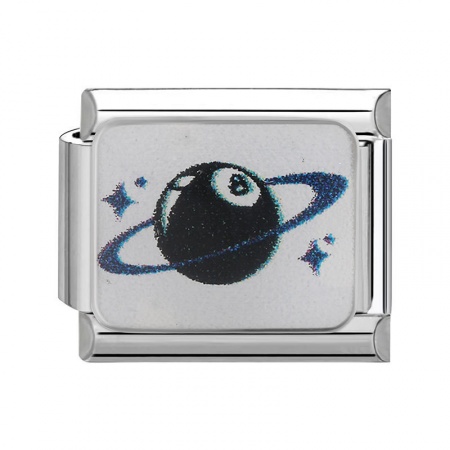Picture of 1 Piece 304 Stainless Steel Italian Charm Links For DIY Bracelet Jewelry Making Silver Tone Black Rectangle No.8 Billiard Pool Ball 10mm x 9mm