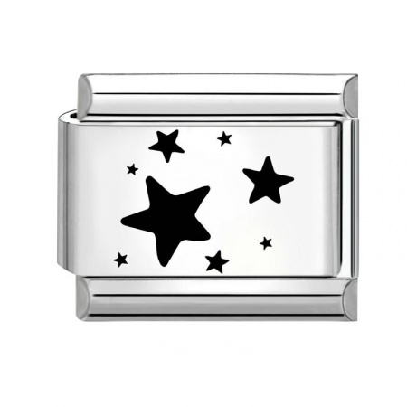 Picture of 1 Piece 304 Stainless Steel Italian Charm Links For DIY Bracelet Jewelry Making Silver Tone Black Rectangle Pentagram Star 10mm x 9mm
