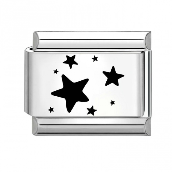 Immagine di 1 Piece 304 Stainless Steel Italian Charm Links For DIY Bracelet Jewelry Making Silver Tone Black Rectangle Pentagram Star 10mm x 9mm