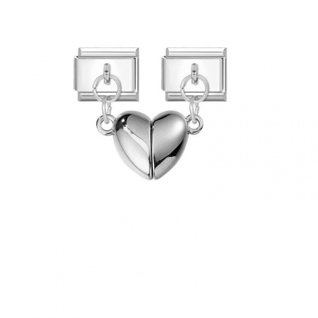 Picture of 1 Pair 304 Stainless Steel Valentine's Day Italian Charm Links For DIY Bracelet Jewelry Making Wholesale Silver Tone Heart 10mm x 9mm