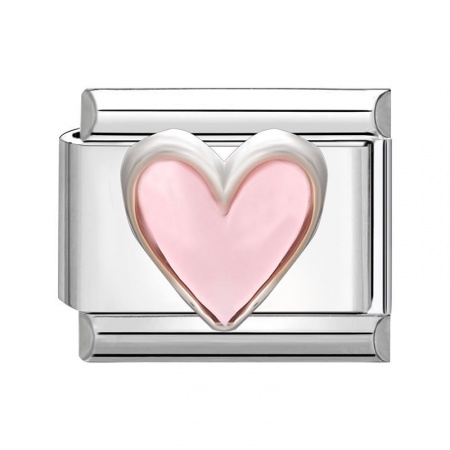 Picture of 1 Piece 304 Stainless Steel Valentine's Day Italian Charm Links For DIY Modular Bracelet Watch Jewelry Making Wholesale Silver Tone Pink Rectangle Heart 10mm x 9mm