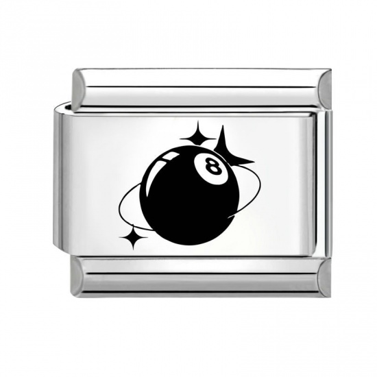 Imagen de 1 Piece 304 Stainless Steel Italian Charm Links For DIY Bracelet Jewelry Making Silver Tone Black Rectangle No.8 Billiard Pool Ball 10mm x 9mm
