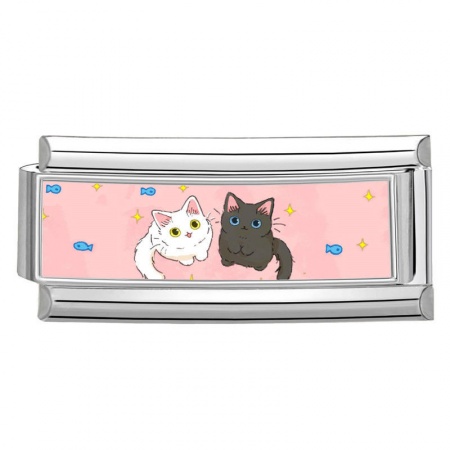 Picture of 1 Piece 304 Stainless Steel Italian Charm Links For DIY Bracelet Jewelry Making Silver Tone Multicolor Rectangle Cat 20mm x 9mm