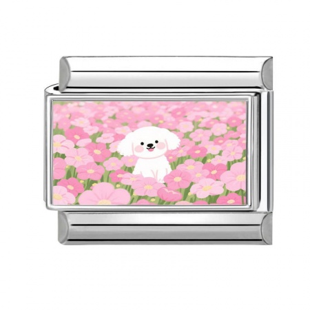 Picture of 1 Piece 304 Stainless Steel Italian Charm Links For DIY Bracelet Jewelry Making Silver Tone Multicolor Rectangle Dog 10mm x 9mm