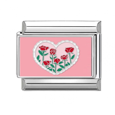 Picture of 1 Piece 304 Stainless Steel Valentine's Day Italian Charm Links For DIY Bracelet Jewelry Making Silver Tone Multicolor Rectangle Heart 10mm x 9mm