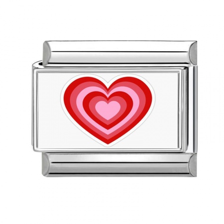 Picture of 1 Piece 304 Stainless Steel Valentine's Day Italian Charm Links For DIY Bracelet Jewelry Making Silver Tone Red Rectangle Heart 10mm x 9mm