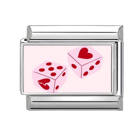 Picture of 1 Piece 304 Stainless Steel Stylish Italian Charm Links For DIY Bracelet Jewelry Making Silver Tone Pink Rectangle Dice 10mm x 9mm