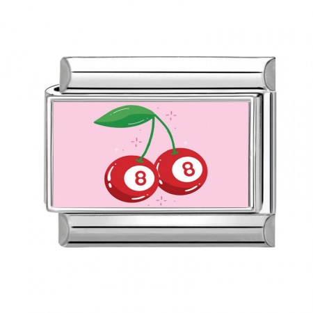 Picture of 1 Piece 304 Stainless Steel Stylish Italian Charm Links For DIY Bracelet Jewelry Making Silver Tone Multicolor Rectangle Cherry Fruit 10mm x 9mm