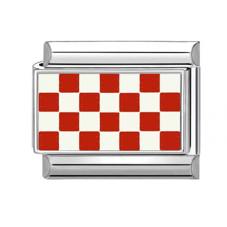 Picture of 1 Piece 304 Stainless Steel Stylish Italian Charm Links For DIY Bracelet Jewelry Making Silver Tone Red Rectangle Grid Checker 10mm x 9mm