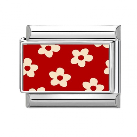 Picture of 1 Piece 304 Stainless Steel Stylish Italian Charm Links For DIY Bracelet Jewelry Making Silver Tone Red Rectangle Flower 10mm x 9mm