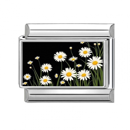 Picture of 1 Piece 304 Stainless Steel Italian Charm Links For DIY Bracelet Jewelry Making Silver Tone Multicolor Rectangle Daisy Flower 10mm x 9mm