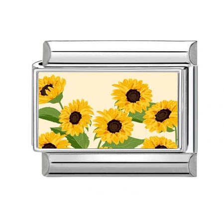 Picture of 1 Piece 304 Stainless Steel Italian Charm Links For DIY Bracelet Jewelry Making Silver Tone Multicolor Rectangle Sunflower 10mm x 9mm