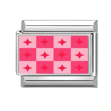 Picture of 1 Piece 304 Stainless Steel Stylish Italian Charm Links For DIY Bracelet Jewelry Making Silver Tone Red Rectangle Grid Checker 10mm x 9mm