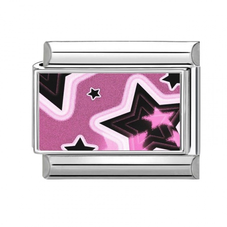 Picture of 1 Piece 304 Stainless Steel Stylish Italian Charm Links For DIY Bracelet Jewelry Making Silver Tone Multicolor Rectangle Pentagram Star 10mm x 9mm