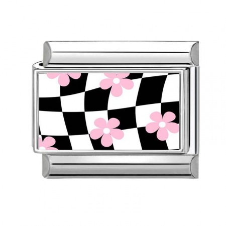Picture of 1 Piece 304 Stainless Steel Stylish Italian Charm Links For DIY Bracelet Jewelry Making Silver Tone Multicolor Rectangle Flower 10mm x 9mm