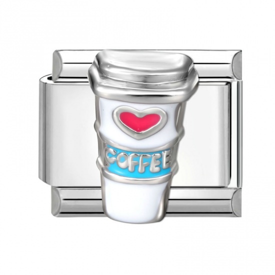 Immagine di 1 Piece 304 Stainless Steel Italian Charm Links For DIY Bracelet Jewelry Making Silver Tone Red Rectangle Coffee 10mm x 9mm