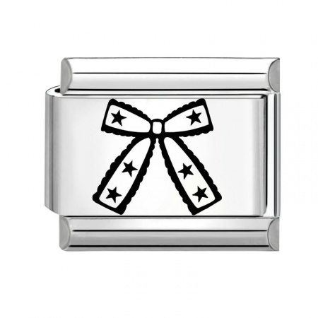 Picture of 1 Piece 304 Stainless Steel Stylish Italian Charm Links For DIY Bracelet Jewelry Making Silver Tone Black Rectangle Bowknot 10mm x 9mm