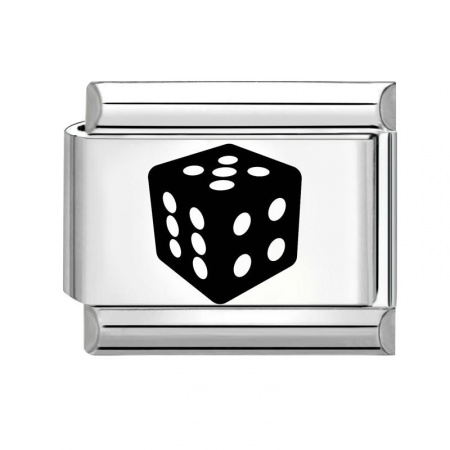 Picture of 1 Piece 304 Stainless Steel Stylish Italian Charm Links For DIY Bracelet Jewelry Making Silver Tone Black Rectangle Dice 10mm x 9mm
