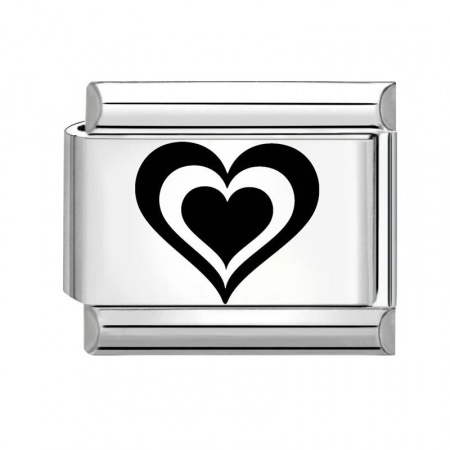 Picture of 1 Piece 304 Stainless Steel Valentine's Day Italian Charm Links For DIY Bracelet Jewelry Making Silver Tone Black Rectangle Heart 10mm x 9mm