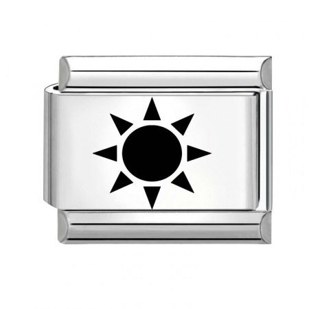 Picture of 1 Piece 304 Stainless Steel Stylish Italian Charm Links For DIY Bracelet Jewelry Making Silver Tone Black Rectangle Sun 10mm x 9mm