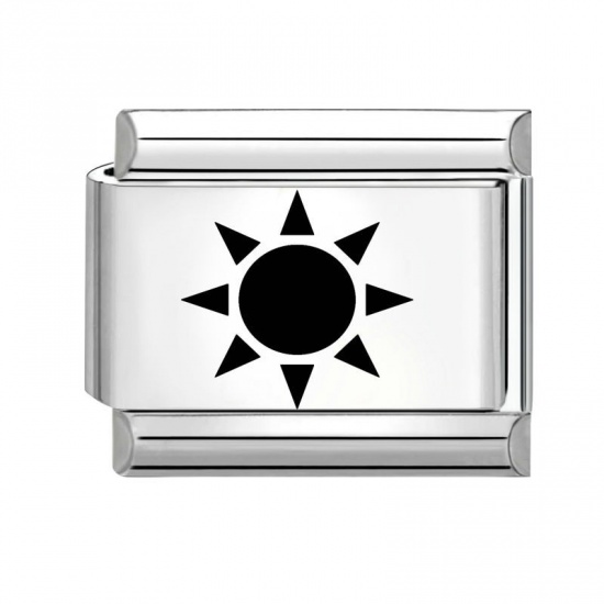 Immagine di 1 Piece 304 Stainless Steel Stylish Italian Charm Links For DIY Bracelet Jewelry Making Silver Tone Black Rectangle Sun 10mm x 9mm