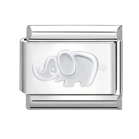 Immagine di 1 Piece 304 Stainless Steel Italian Charm Links For DIY Bracelet Jewelry Making Silver Tone Rectangle Elephant 10mm x 9mm