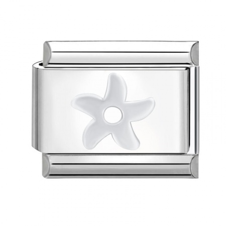 Picture of 1 Piece 304 Stainless Steel Italian Charm Links For DIY Bracelet Jewelry Making Silver Tone Rectangle Flower 10mm x 9mm