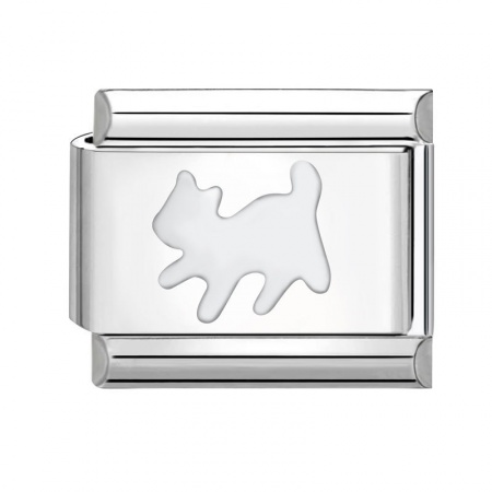Picture of 1 Piece 304 Stainless Steel Italian Charm Links For DIY Bracelet Jewelry Making Silver Tone Rectangle Cat 10mm x 9mm