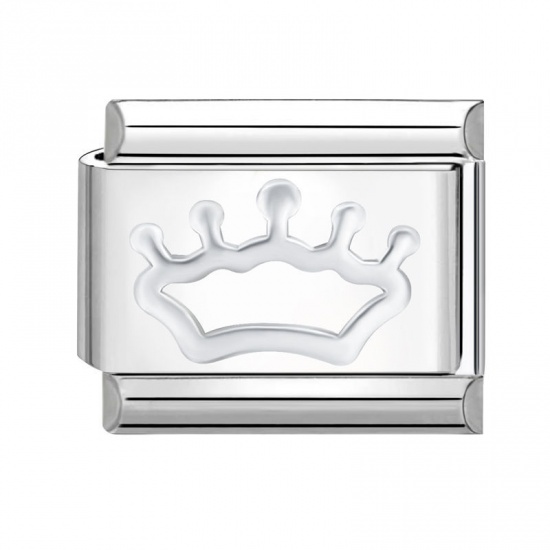 Immagine di 1 Piece 304 Stainless Steel Italian Charm Links For DIY Bracelet Jewelry Making Silver Tone Rectangle Crown 10mm x 9mm