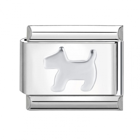 Picture of 1 Piece 304 Stainless Steel Italian Charm Links For DIY Bracelet Jewelry Making Silver Tone Rectangle Dog 10mm x 9mm