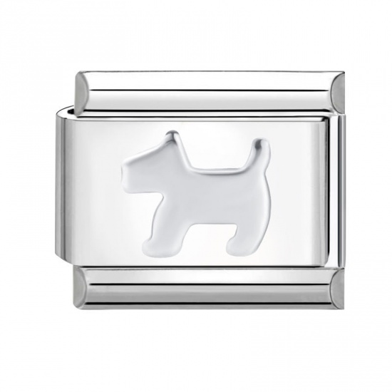 Immagine di 1 Piece 304 Stainless Steel Italian Charm Links For DIY Bracelet Jewelry Making Silver Tone Rectangle Dog 10mm x 9mm