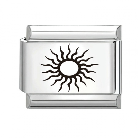 Picture of 1 Piece 304 Stainless Steel Stylish Italian Charm Links For DIY Bracelet Jewelry Making Silver Tone Black Rectangle Sun 10mm x 9mm