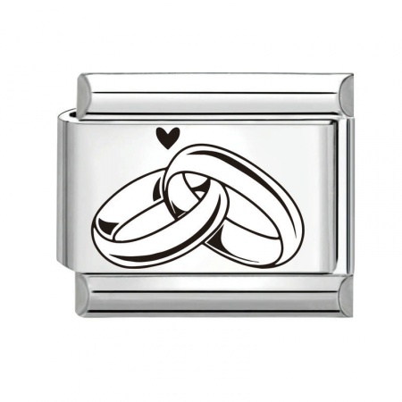 Picture of 1 Piece 304 Stainless Steel Stylish Italian Charm Links For DIY Bracelet Jewelry Making Silver Tone Black Rectangle Couple Rings 10mm x 9mm