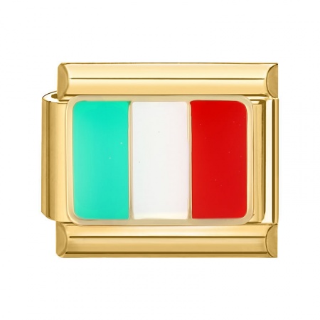 Immagine di 1 Pz 304 Acciaio Inossidabile Bracciale con Charm Italiano a Maglie, Creazione di Gioielli Fai-da-te Oro Placcato Multicolore Rettangolo Bandiera Nazionale 10mm x 9mm