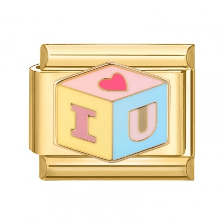 Picture of 1 Piece 304 Stainless Steel Stylish Italian Charm Links For DIY Bracelet Jewelry Making Gold Plated Multicolor Rectangle Cube 10mm x 9mm
