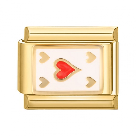Picture of 1 Piece 304 Stainless Steel Stylish Italian Charm Links For DIY Bracelet Jewelry Making Gold Plated Red Rectangle Poker 10mm x 9mm