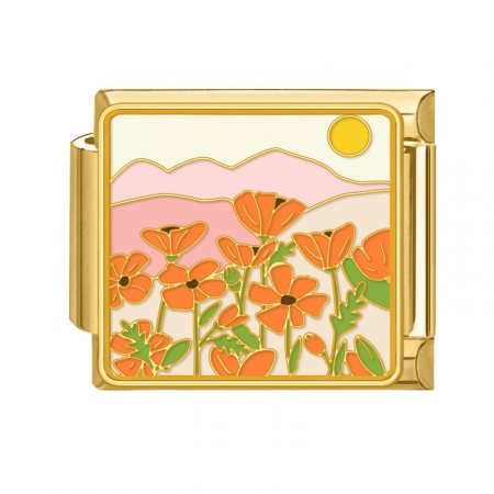 Picture of 1 Piece 304 Stainless Steel Italian Charm Links For DIY Bracelet Jewelry Making Gold Plated Multicolor Rectangle Natural Scenery 10mm x 9mm