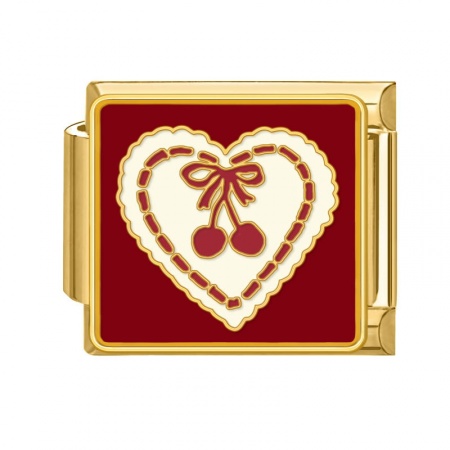 Picture of 1 Piece 304 Stainless Steel Valentine's Day Italian Charm Links For DIY Bracelet Jewelry Making Gold Plated Red Rectangle Heart 10mm x 9mm