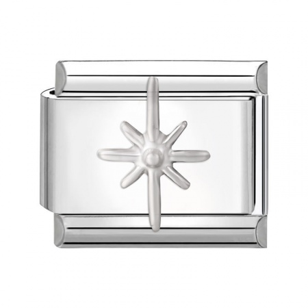 Picture of 1 Piece 304 Stainless Steel Stylish Italian Charm Links For DIY Modular Bracelet Watch Jewelry Making Wholesale Silver Tone Rectangle Star 10mm x 9mm